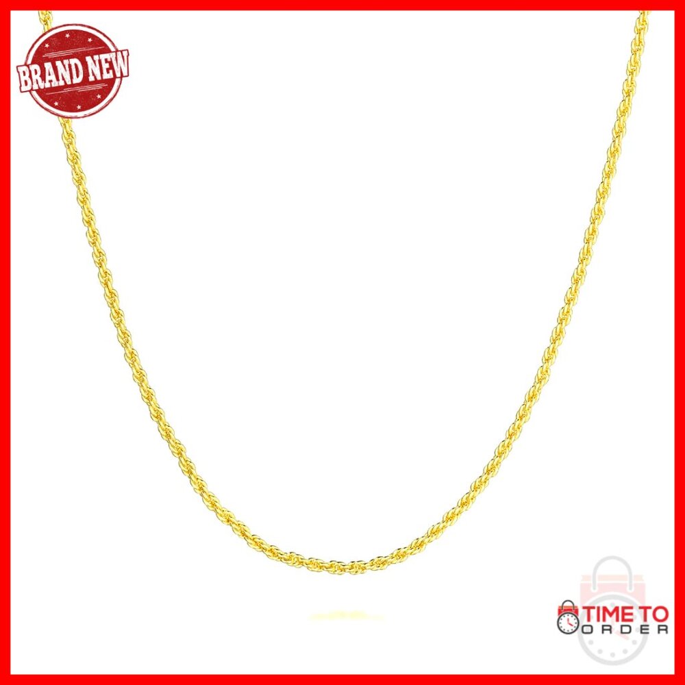 14k Gold Rope Chain Necklace 1.5mm Unisex 16-26 Inch Non-Tarnish